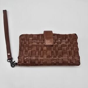 Vilenca Holland Leather Woven Bi-Fold Wristlet Wallet Bohemian Brown Everyday